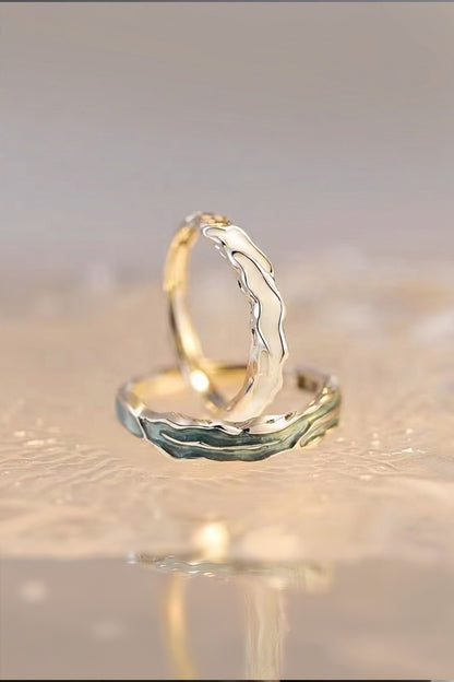 Bagues de Couple en Argent & Émail - Roseaux et Rosée du Matin - HanWen Shop