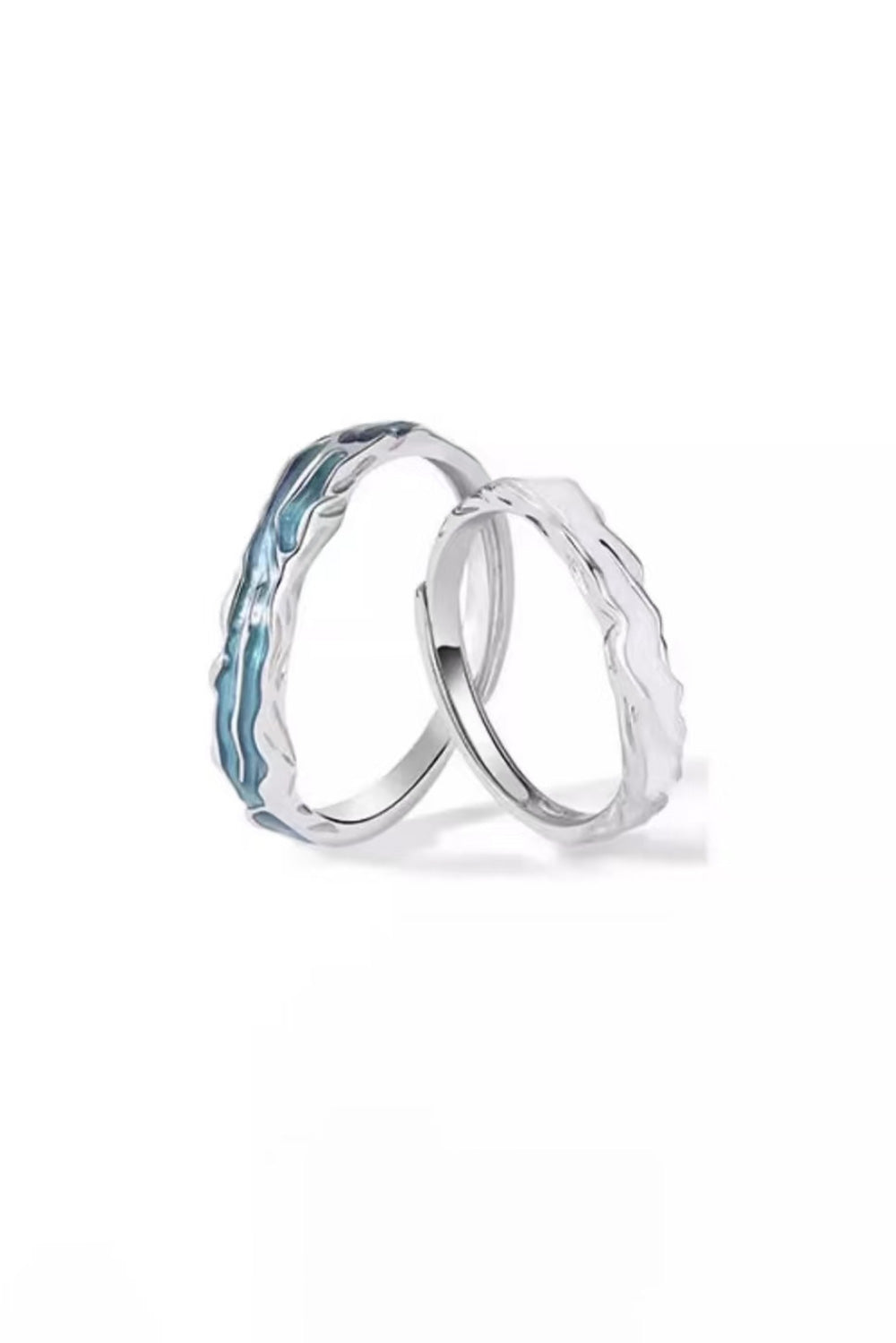 Bagues de Couple en Argent & Émail - Roseaux et Rosée du Matin - HanWen Shop
