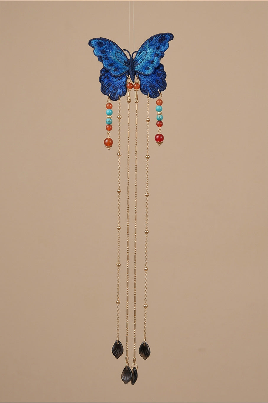 Barrette à cheveux - Papillon bleu brodé à longs pendentifs - HanWen Shop