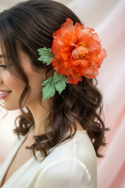 Barrette à cheveux - pivoine en soie - HanWen Shop