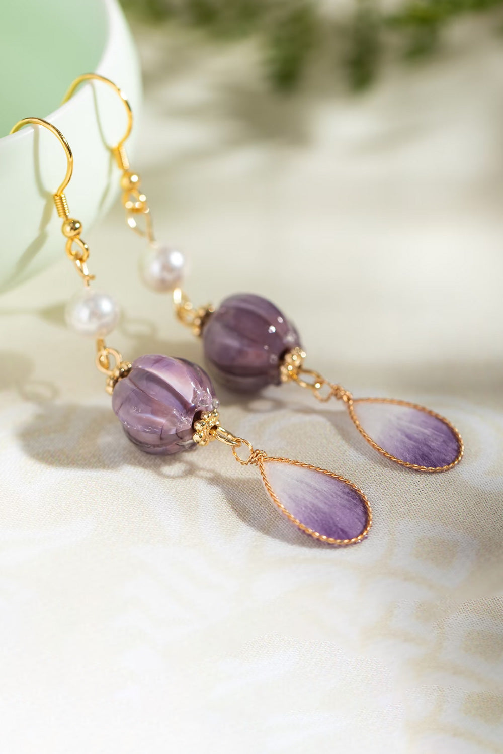 Boucles d'oreilles artisanales en velours de soie - Collection Patrimoine - HanWen Shop