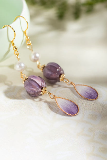 Boucles d'oreilles artisanales en velours de soie - Collection Patrimoine - HanWen Shop