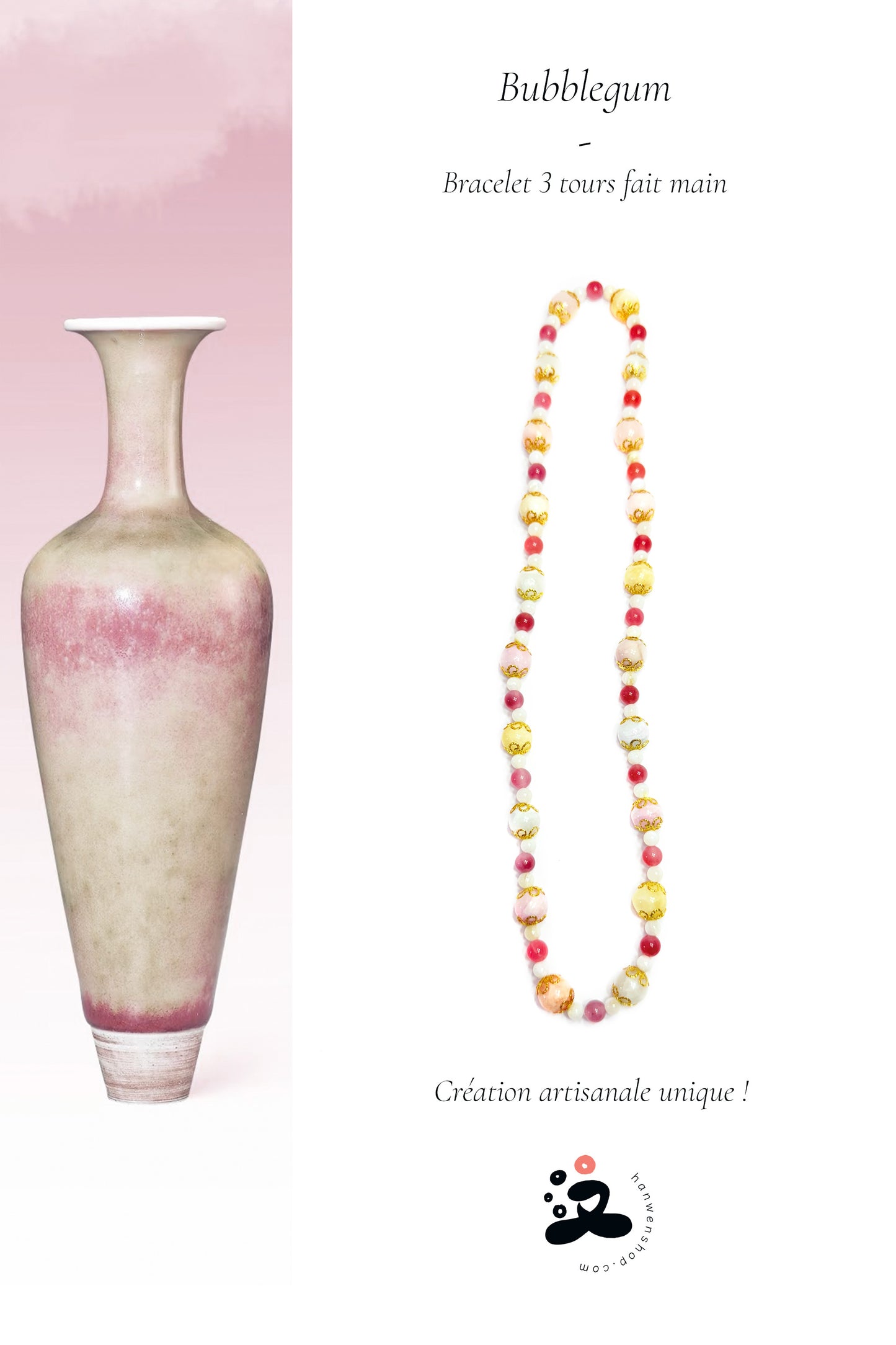 Bracelet 3 tours fait main - Bubblegum