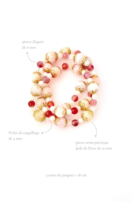 Bracelet 3 tours fait main - Bubblegum