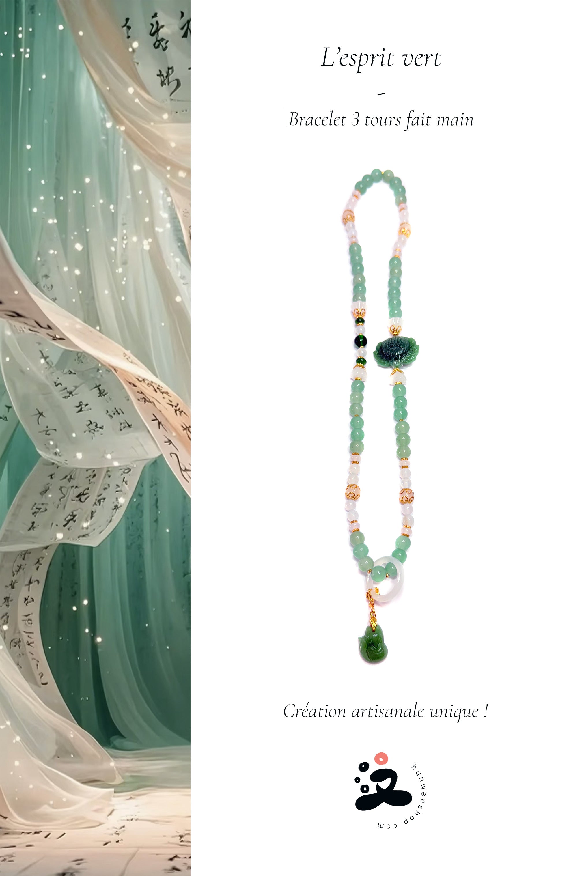 Bracelet 3 tours fait main - L’esprit vert