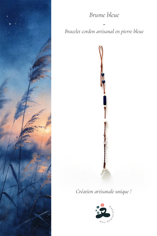 Bracelet cordon artisanal en pierre bleue - Brume bleue - HanWen Shop