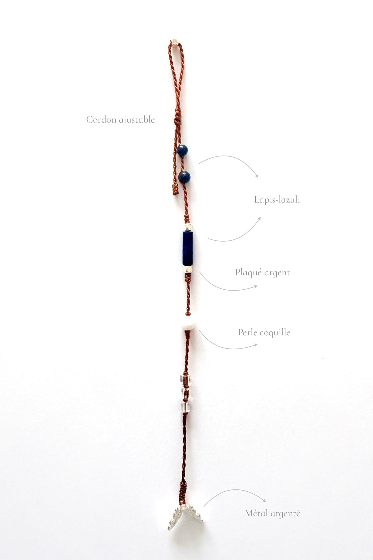 Bracelet cordon artisanal en pierre bleue - Brume bleue - HanWen Shop