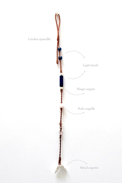 Bracelet cordon artisanal en pierre bleue - Brume bleue - HanWen Shop