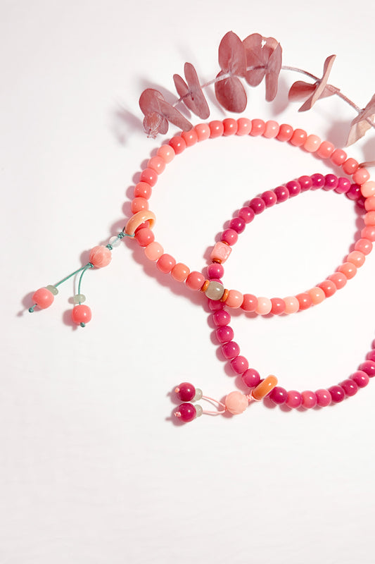 Bracelet en graines de Bodhi naturelles - Double tour rose