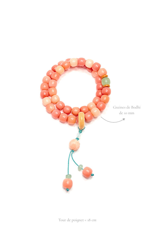 Bracelet en graines de Bodhi naturelles - Double tour rose