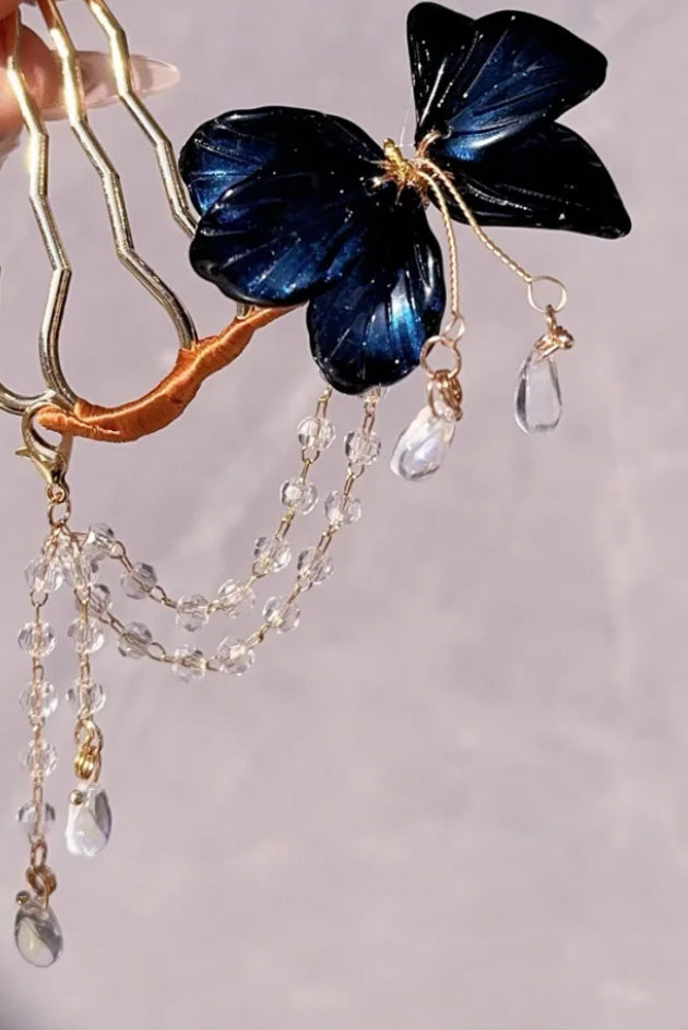 Broche Cheveux - Papillon de Nuit - bleu -HanWen Shop