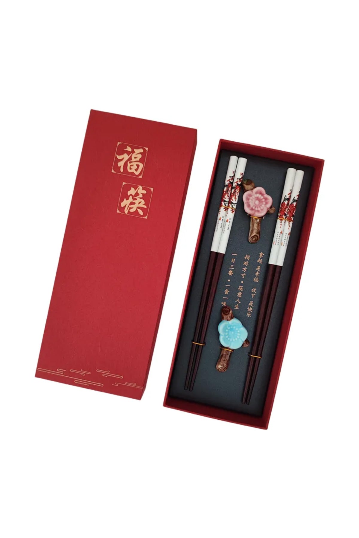 Coffret cadeau de baguettes chinoises – deux paires + deux repose-baguettes - HanWen Shop