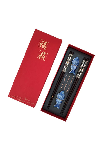 Coffret cadeau de baguettes chinoises – deux paires + deux repose-baguettes - HanWen Shop