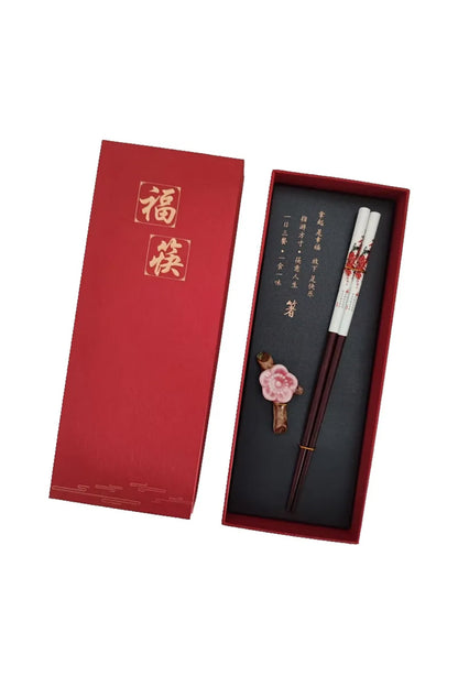 Coffret cadeau de baguettes chinoises – une paire + un repose-baguettes - HanWen Shop