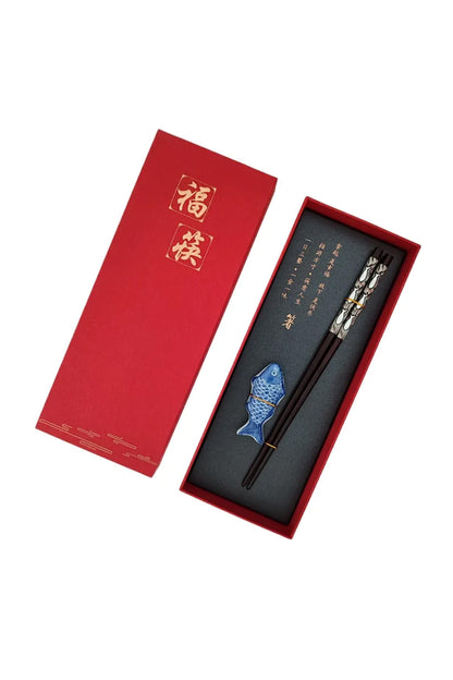 Coffret cadeau de baguettes chinoises – une paire + un repose-baguettes - HanWen Shop