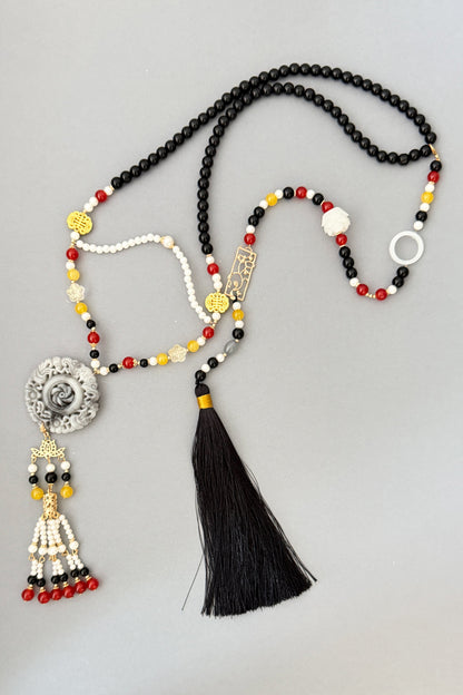 Collier de la dynastie Ming 明 - Avec pompon noir arrière - HanWen Shop