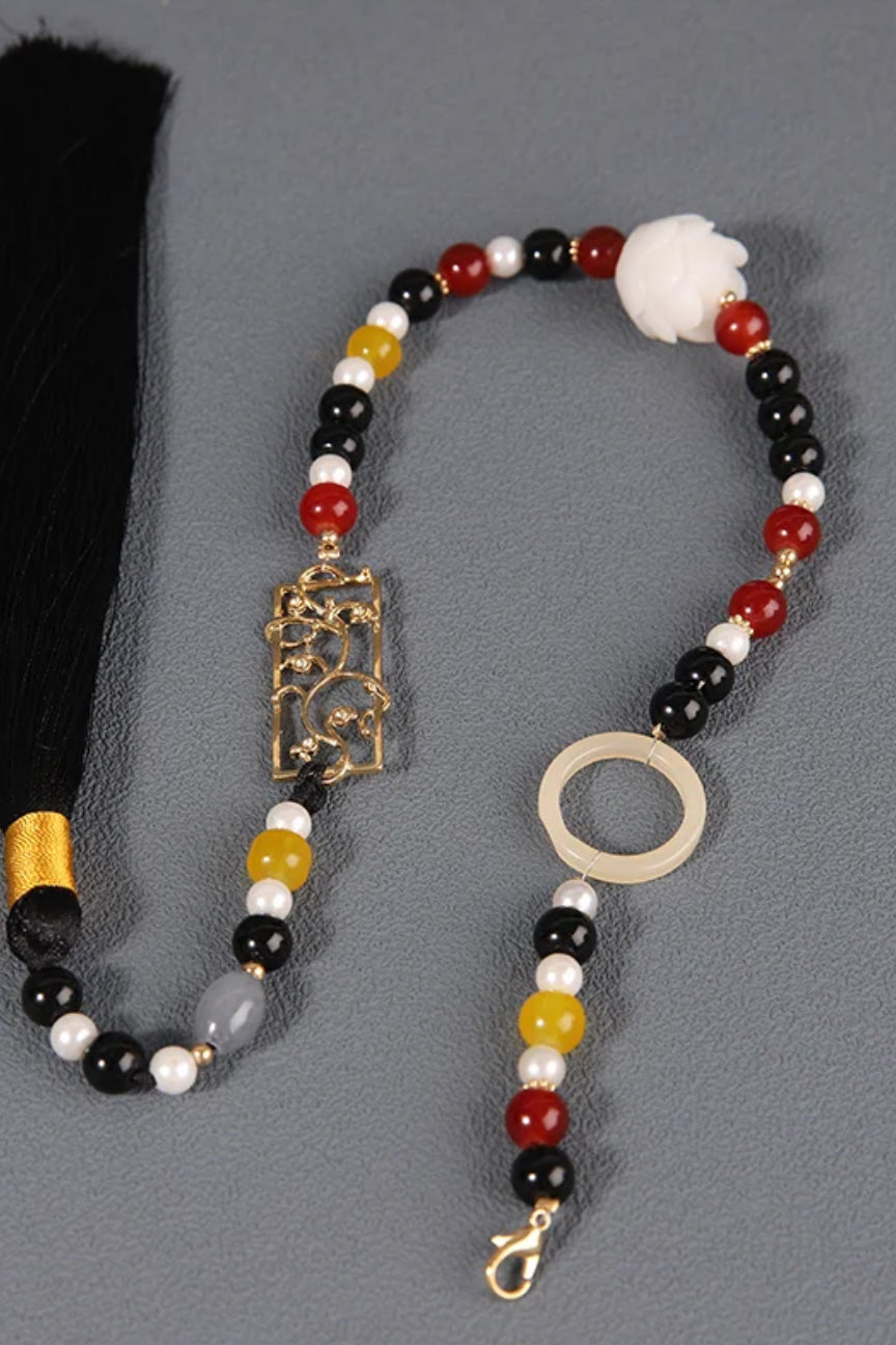 Collier de la dynastie Ming 明 - Avec pompon noir arrière - HanWen Shop