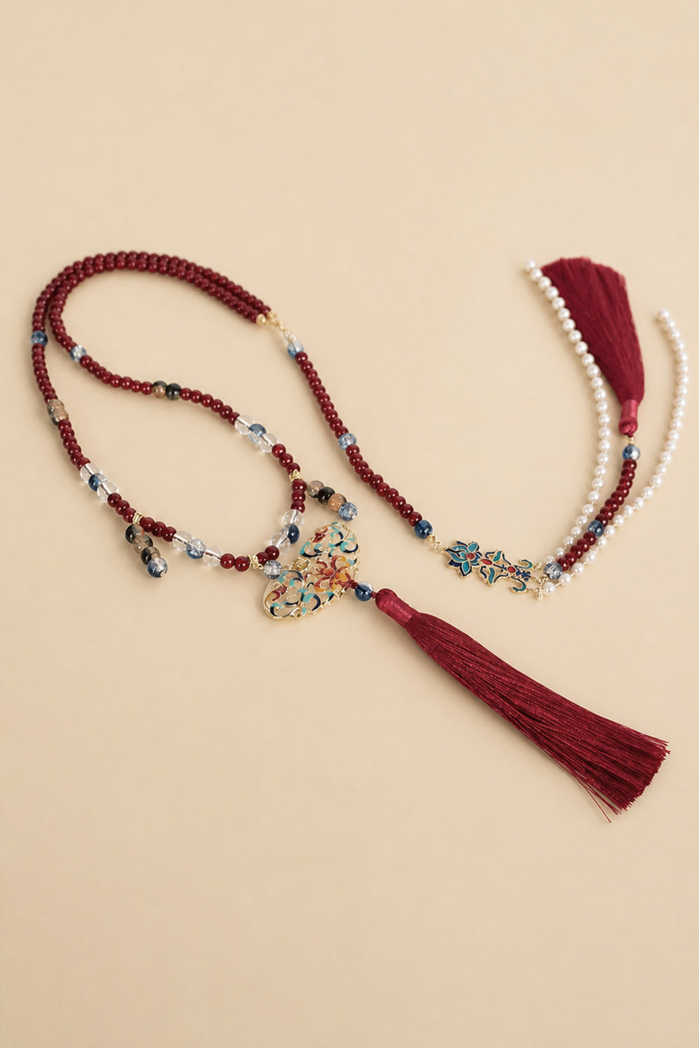 Collier de la dynastie Ming 明 - Avec pendentif dorsal et pompons - HanWen Shop