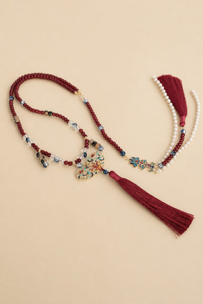 Collier de la dynastie Ming 明 - Avec pendentif dorsal et pompons - HanWen Shop