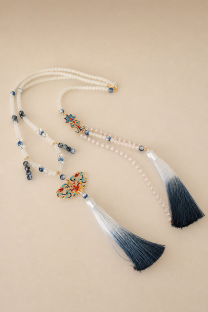 Collier de la dynastie Ming 明 - Avec pendentif dorsal et pompons - HanWen Shop