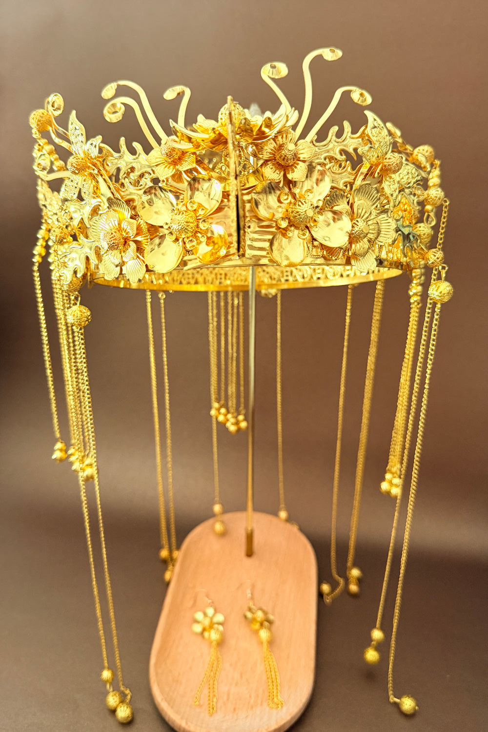 Couronne du Phénix & boucles d'oreilles - Parure de mariée dorée - HanWen Shop