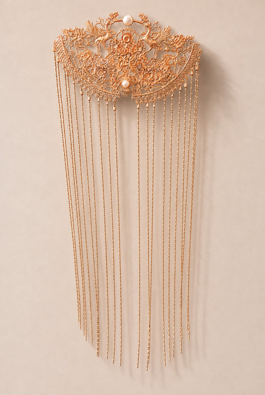 Couronne de Phoenix dorée avec Rideau de Visage - HanWen Shop