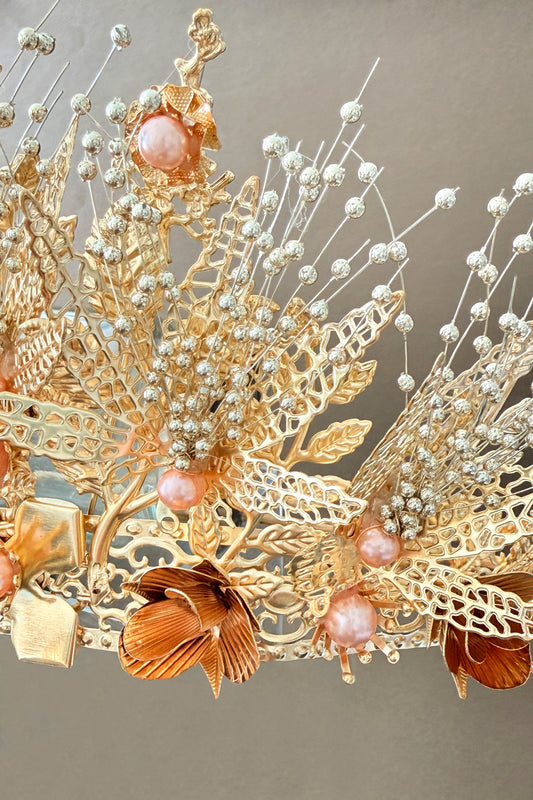 Couronne du Phénix & boucles d'oreilles - Mariée doré rose - HanWen Shop