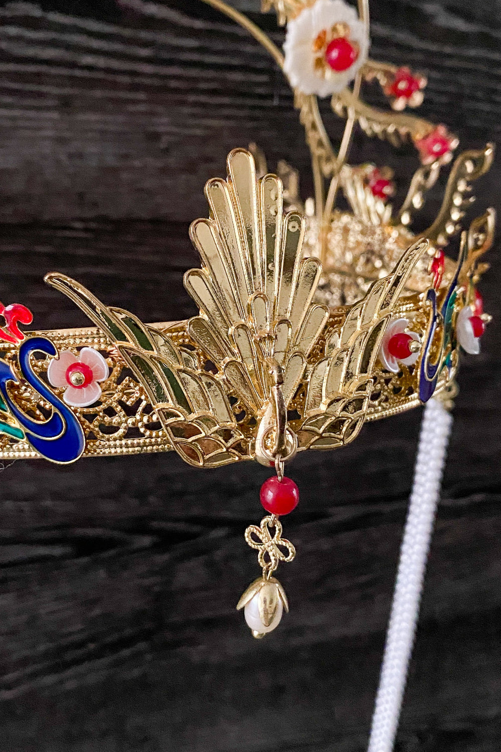 Couronne royale chinoise - Phénix doré avec Pendentif de perles - HanWen Shop