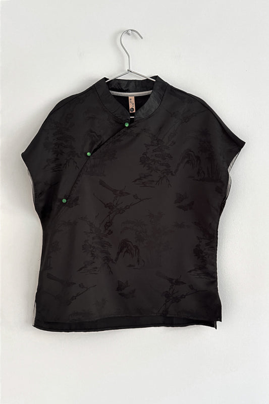 Débardeur noir vintage à col inspiration qipao – Motifs imprimés - HanWen Shop