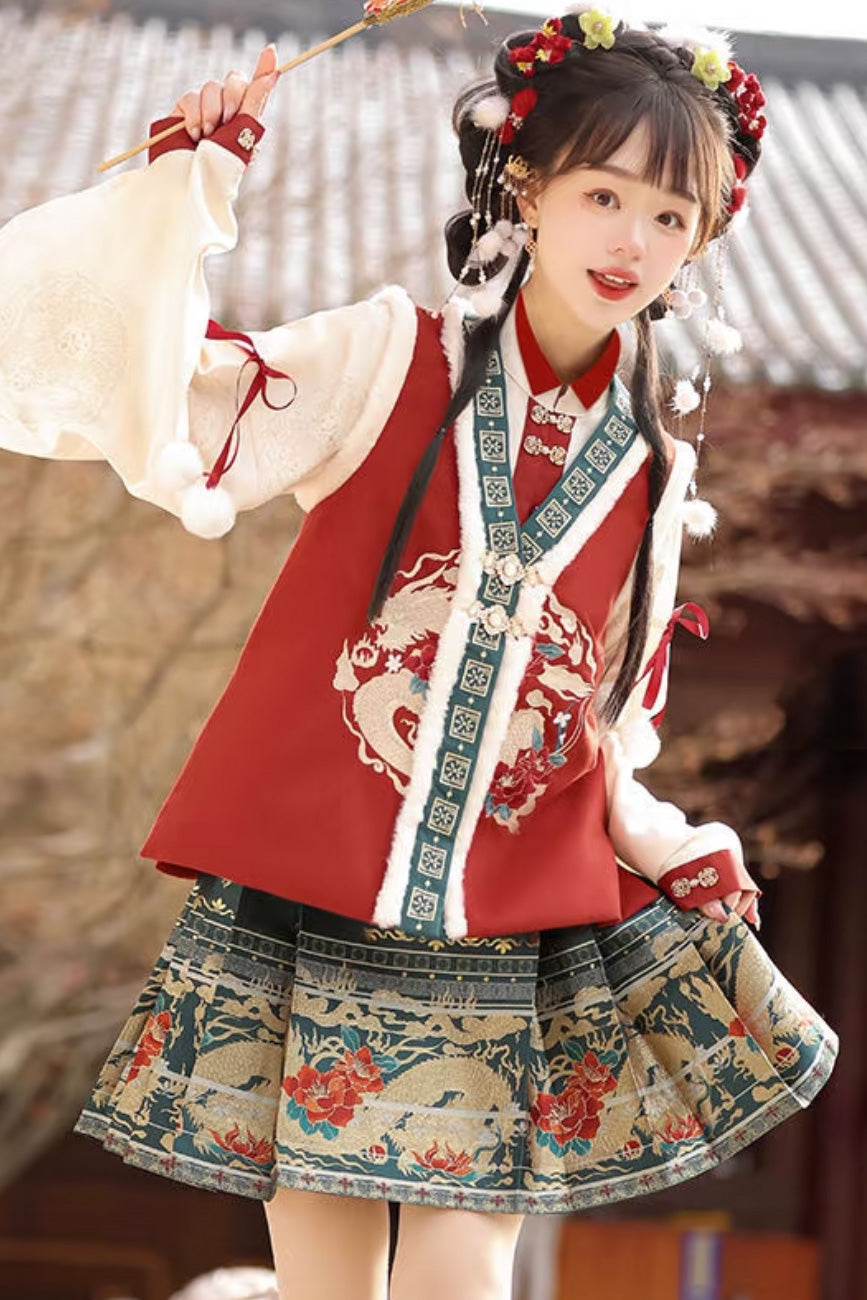 Ensemble Festif Hanfu Ming - Dragon de Bonne Fortune - HanWen Shop