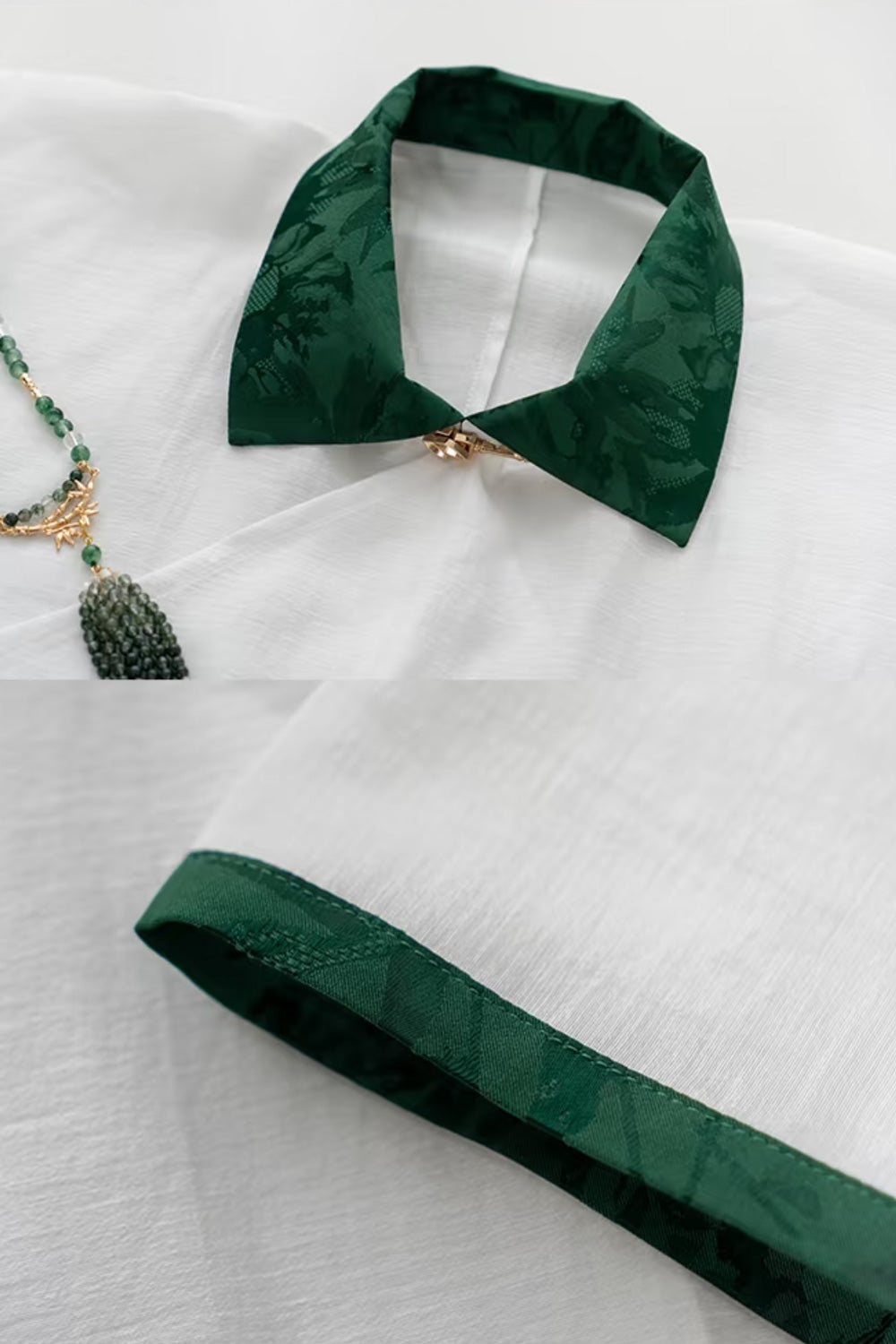 Ensemble Hanfu Style Ming - Blanc Perle & Vert Émeraude - HanWen Shop