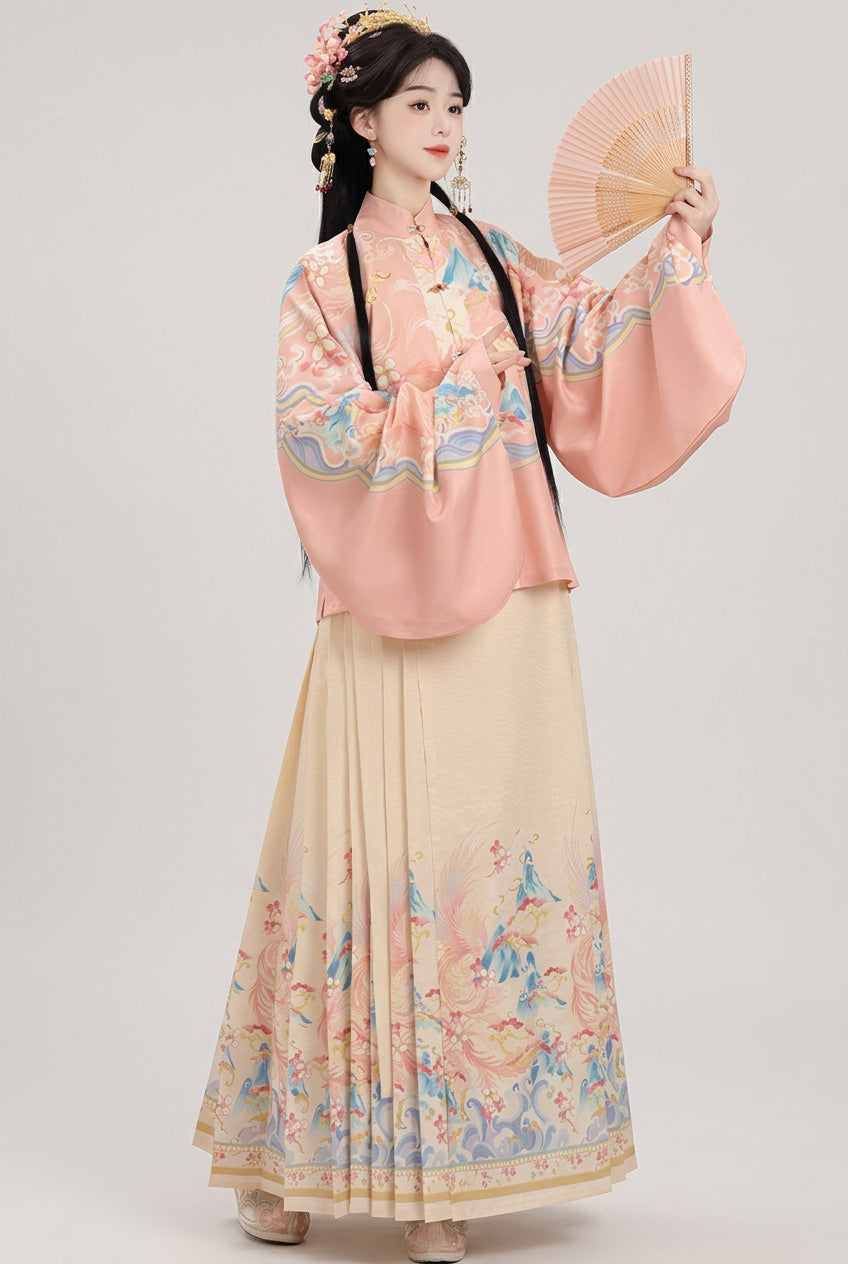 Ensemble Hanfu Style Ming - Fleurs de Pêcher Imprimé - HanWen Shop