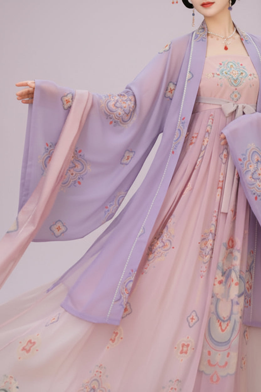 Ensemble Hanfu de la dynastie Tang 唐 - Robe "HeZi Qun" fleurs - HnWen Shop