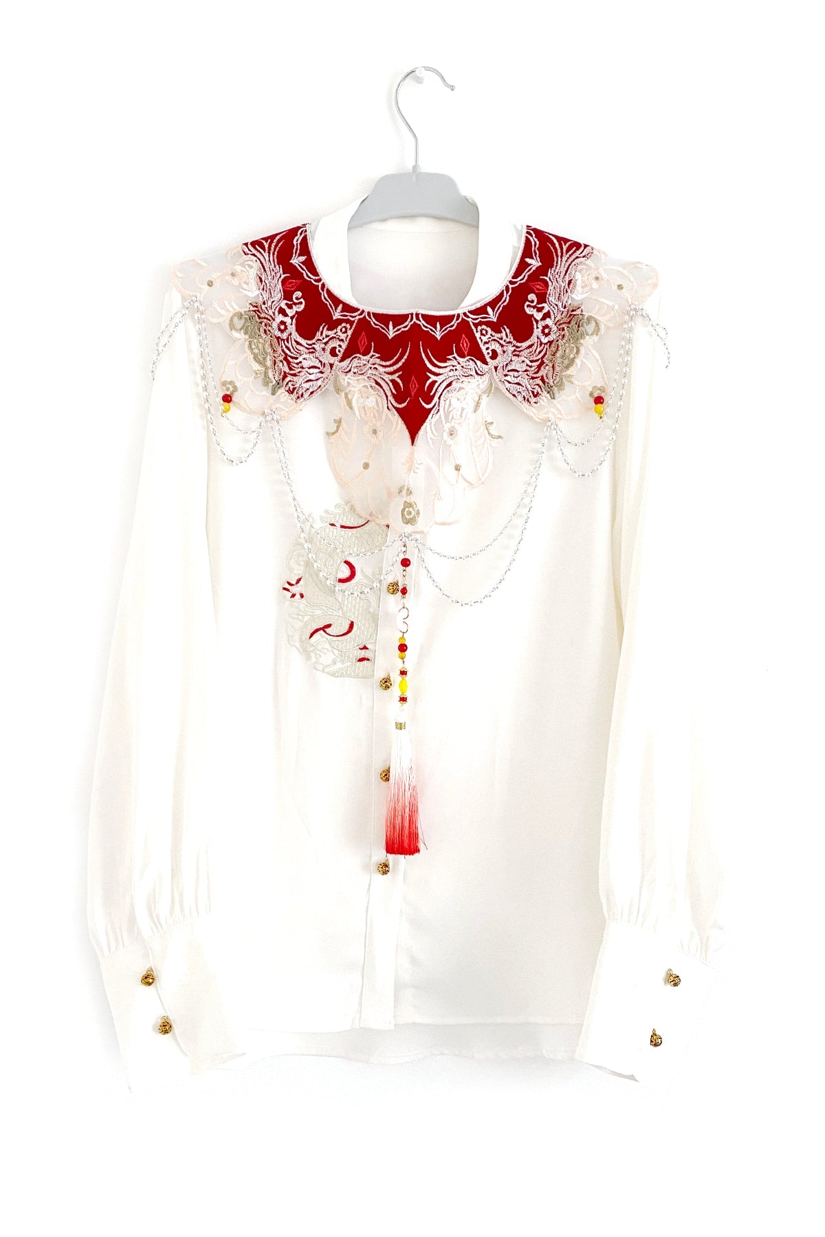 Hanfu moderne - Chemisier blanc brodé à manches longue - HanWen Shop