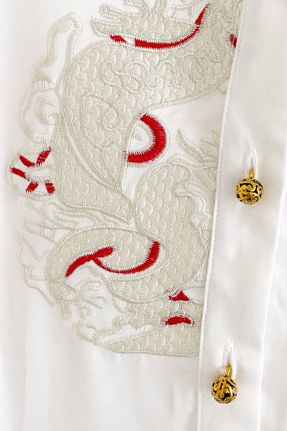 Hanfu moderne - Chemisier blanc brodé à manches longue - HanWen Shop