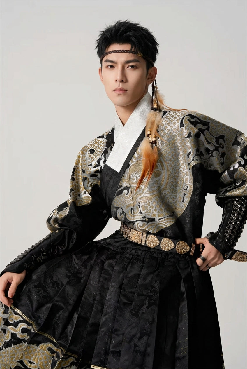 Hanfu Ming pour homme – Brodé aux dragons et nuages auspicieux - HanWen Shop
