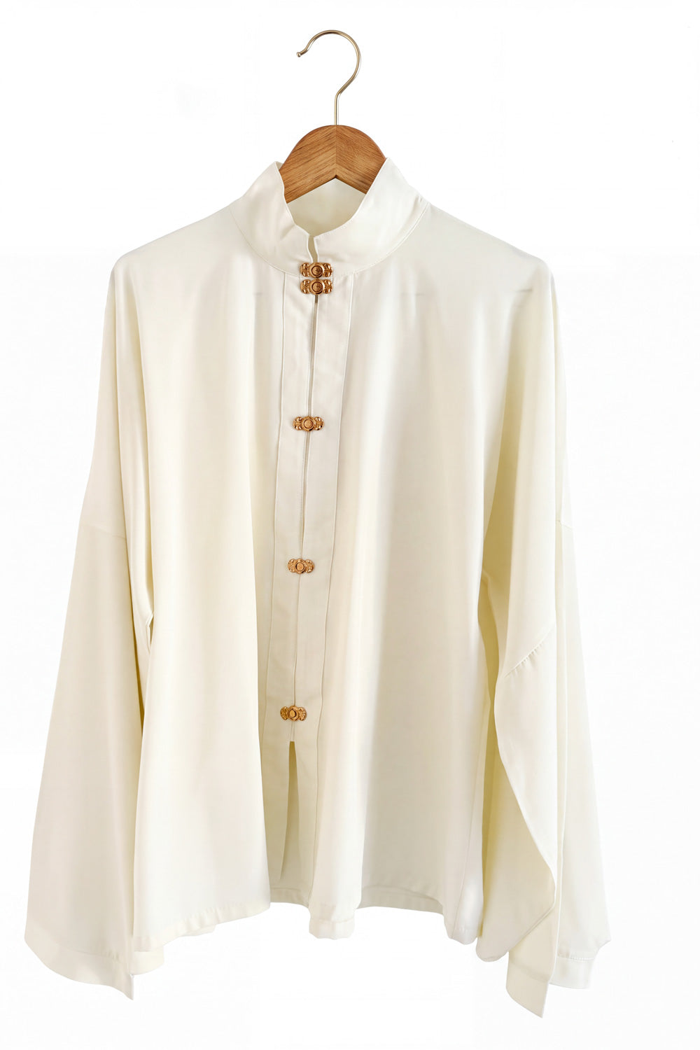Hanfu veste longue rouge impérial brocart doré de Ming avec sous-vêtement ivoire - HanWen Shop