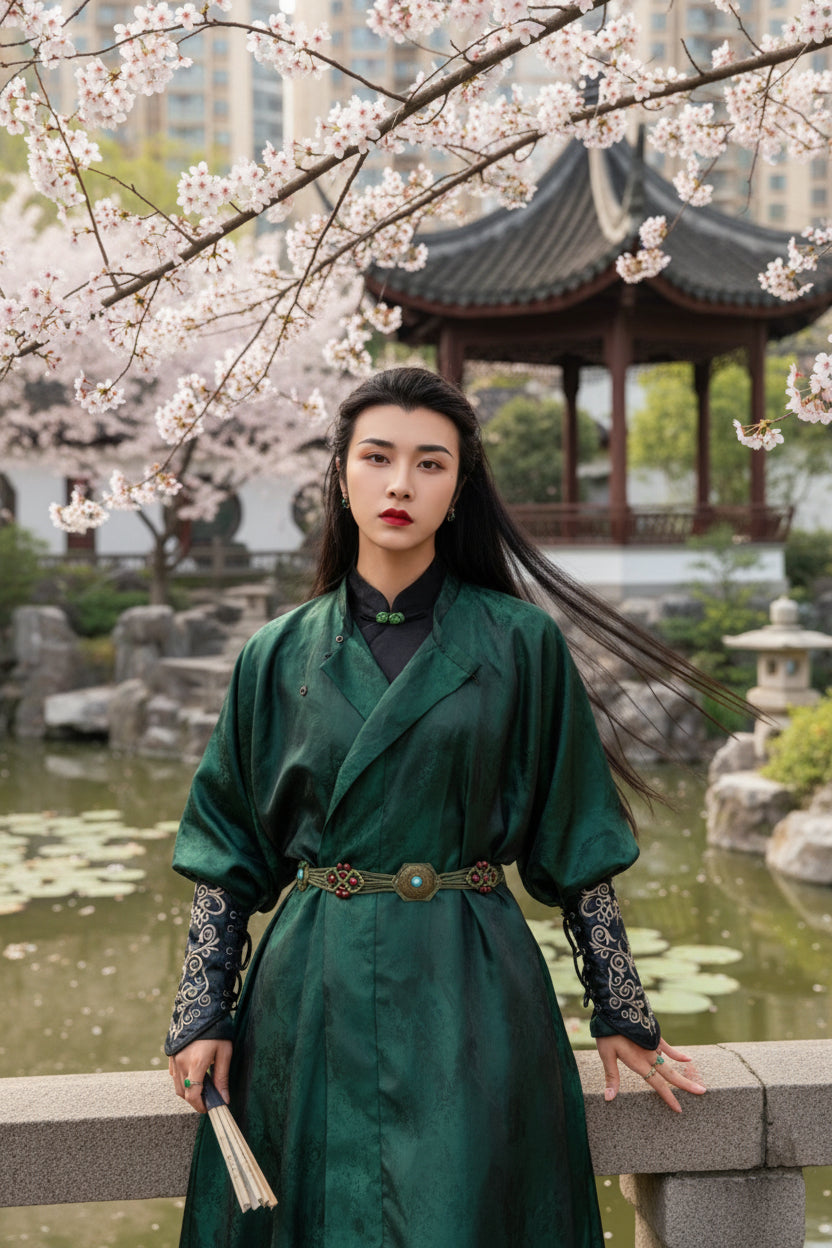 Hanfu de la dynastie Tang 唐 - Robe à col rond Vert - HanWen Shop
