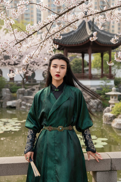 Hanfu de la dynastie Tang 唐 - Robe à col rond Vert - HanWen Shop