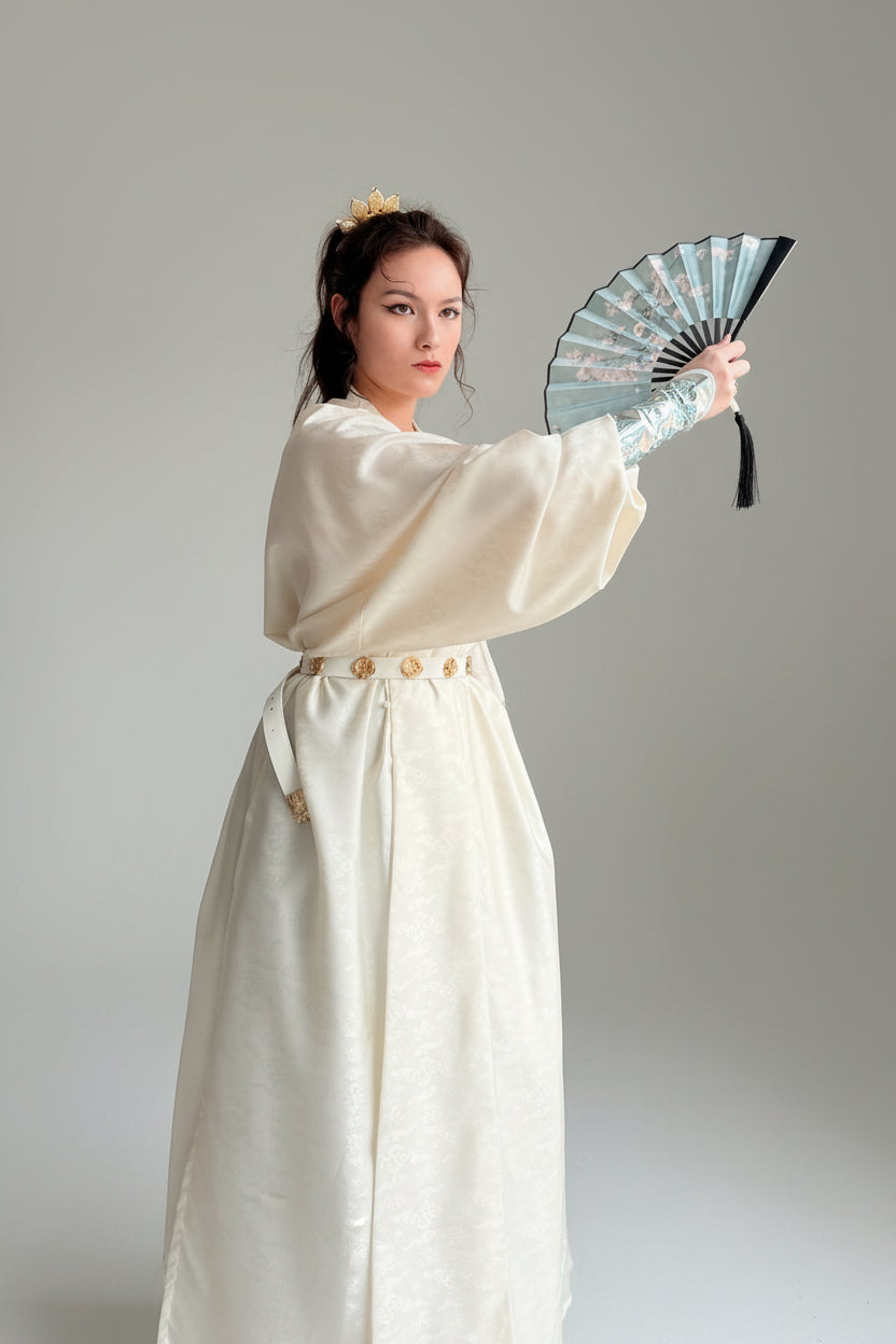 Hanfu de la dynastie Tang 唐 - Robe à col rond blance - HanWen Shop