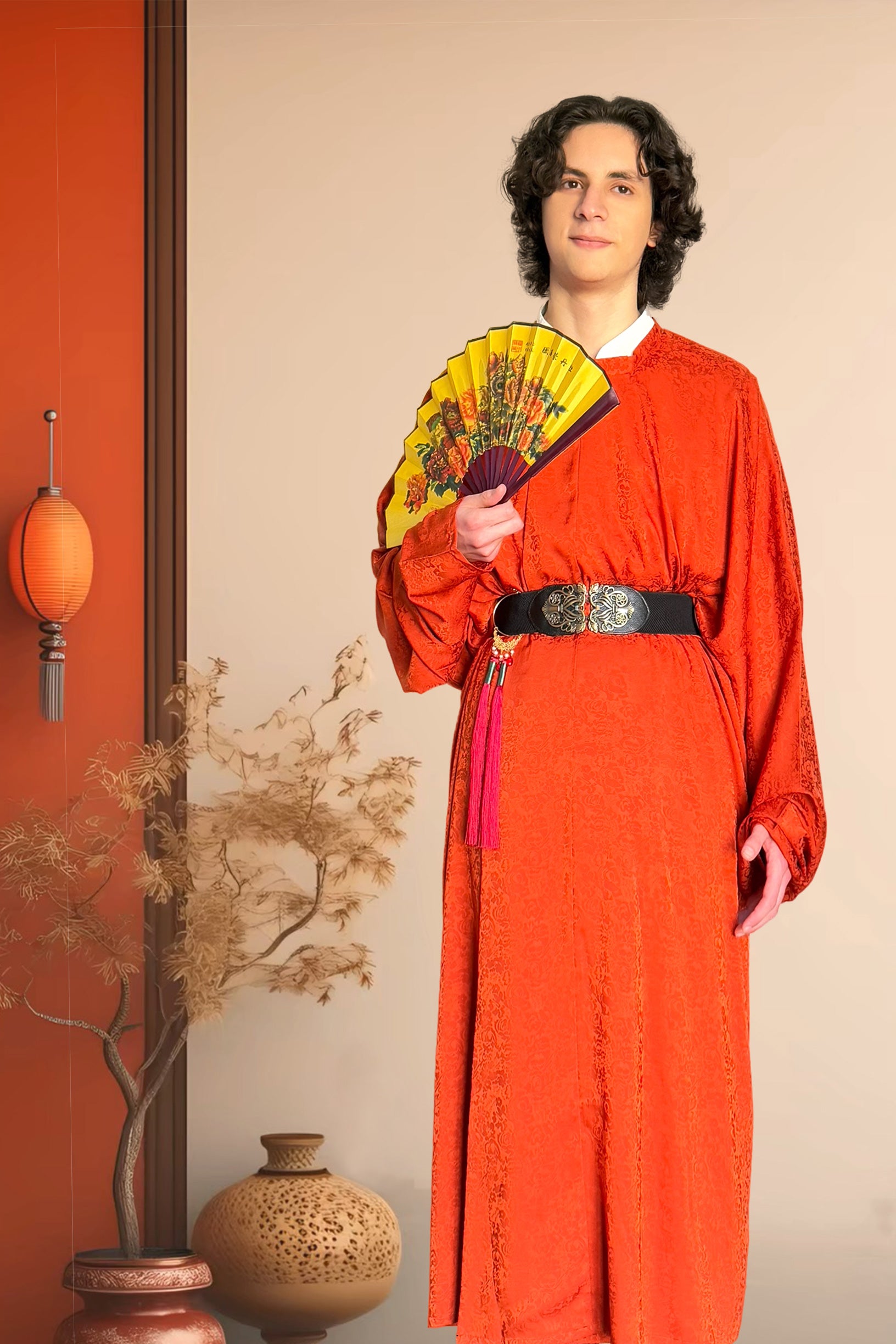 Hanfu de la dynastie Tang 唐 - Robe à col rond rouge