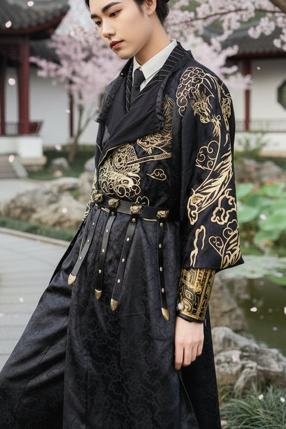 Hanfu de la dynastie Tang 唐 - Robe noir et or brodé - HanWen Shop