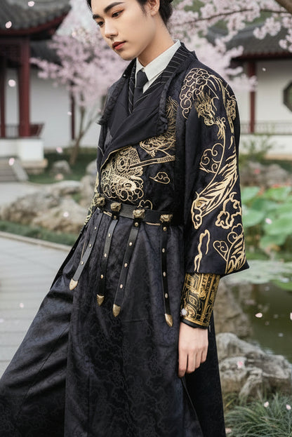 Hanfu de la dynastie Tang 唐 - Robe noir et or brodé - HanWen Shop