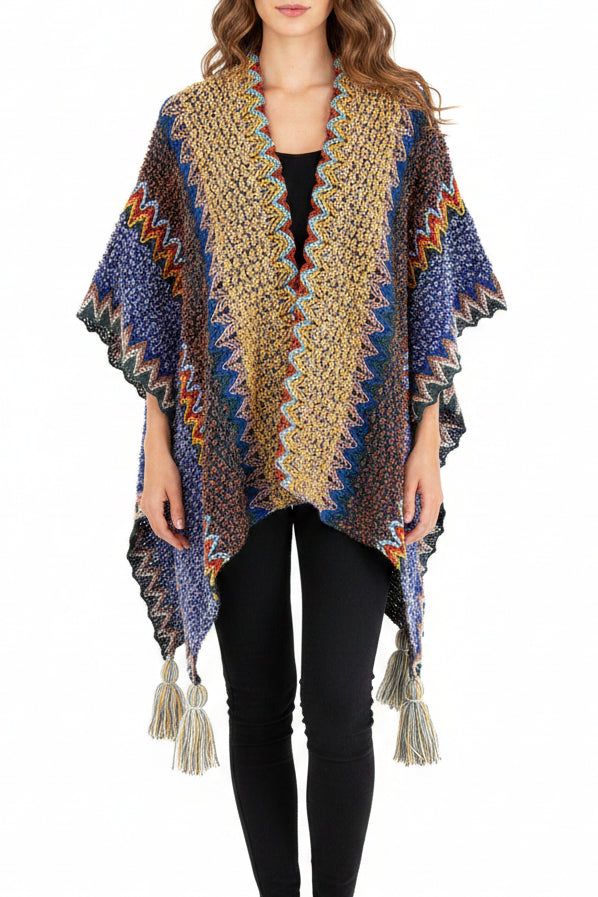 Hanfu moderne - Châle Ethnique Multicolore à Pompons - HanWen Shop