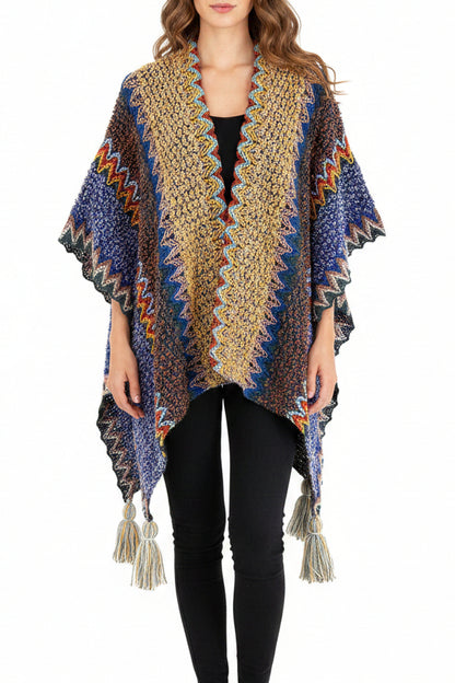 Hanfu moderne - Châle Ethnique Multicolore à Pompons - HanWen Shop