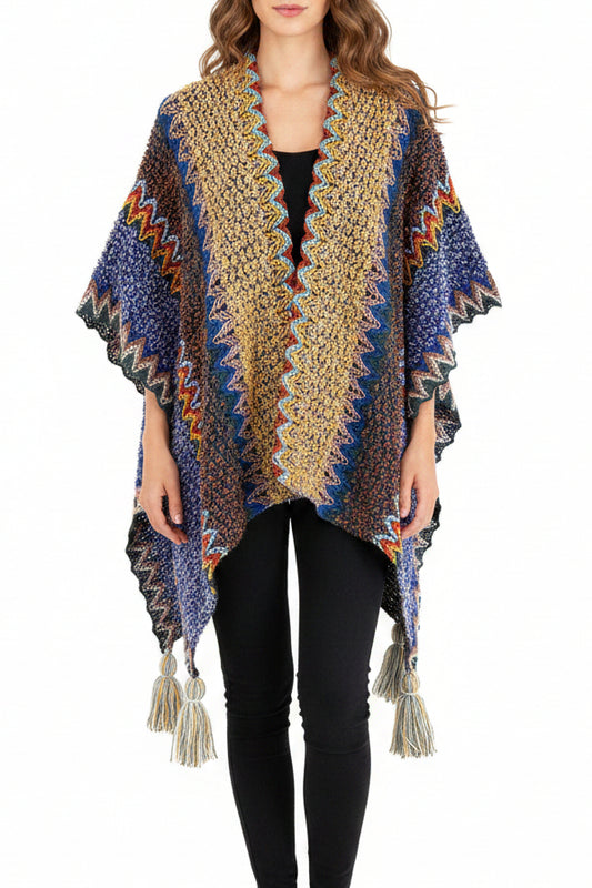 Hanfu moderne - Châle Ethnique Multicolore à Pompons - HanWen Shop