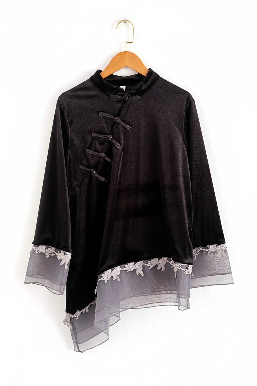 Hanfu moderne - Haut Qipao en Velours Noir Vintage - HanWen Shop