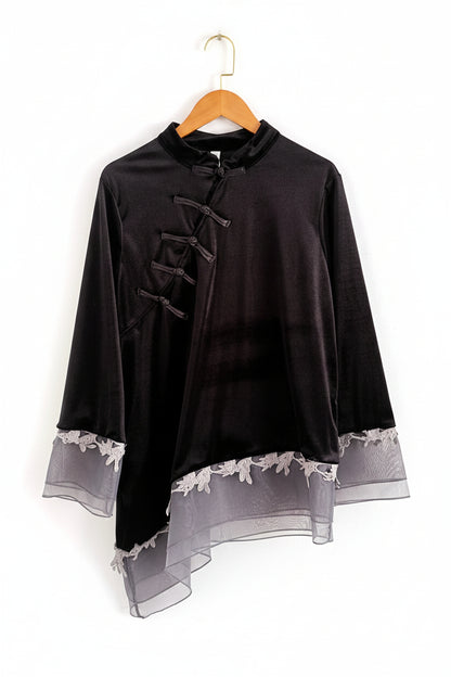 Hanfu moderne - Haut Qipao en Velours Noir Vintage - HanWen Shop