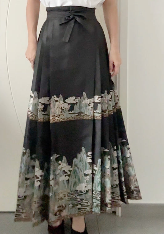 Jupe Hanfu "MaMian Qun" de la dynastie Ming 明 - Paysage des Mille Lieux - HanWen Shop