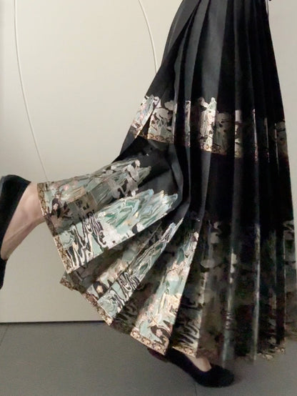 Jupe Hanfu "MaMian Qun" de la dynastie Ming 明 - Paysage des Mille Lieux - HanWen Shop